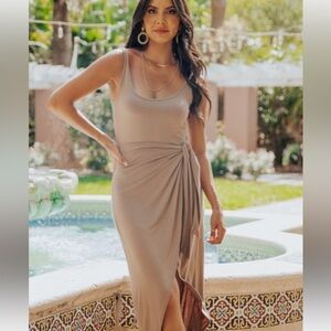 Miami Asymmetrical Tan Dress